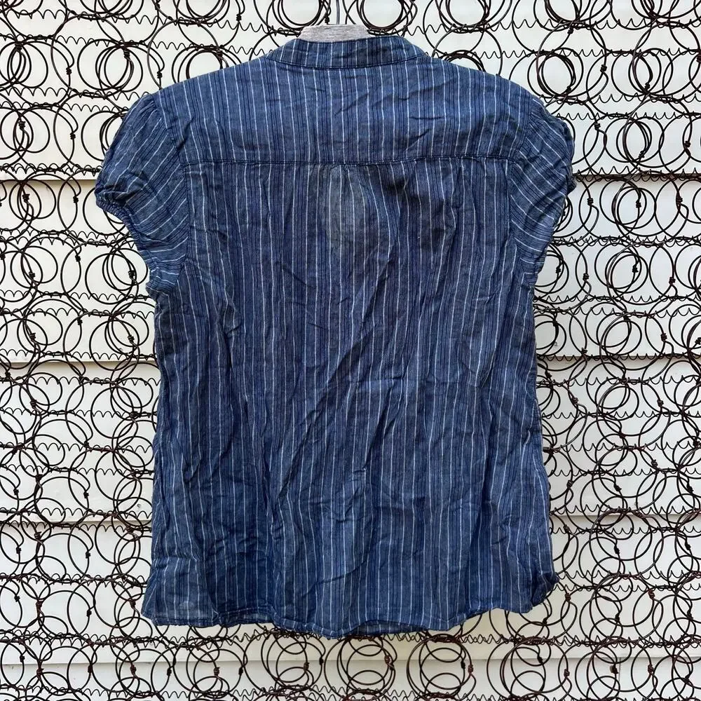 Vintage Y2K Wet Seal Navy Blue Pinstripe Military Pirate Babydoll Blouse LARGE - Picture 4 of 6